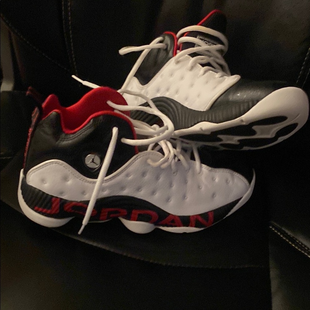 Jordan Retro Sneakers in Black, White, and Red